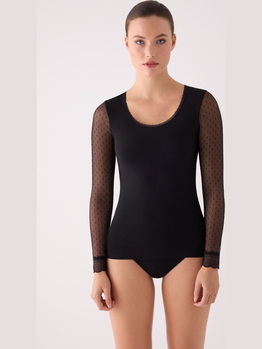 Camiseta interior de manga larga de plumeti 19566 Ysabel Mora en Negro