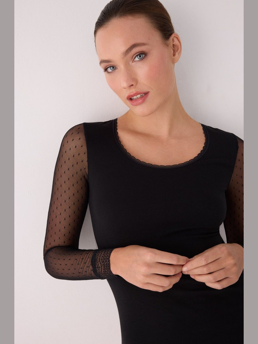 Camiseta interior de manga larga de plumeti 19566 Ysabel Mora en Negro