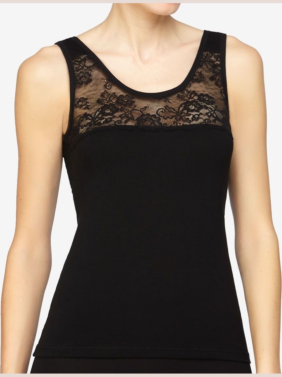 Camiseta interior de tirantes anchos de Tencel con encaje Avet 75896 en Negro