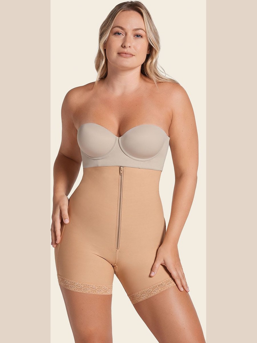 Faja short de busto libre con cremallera, control fuerte Leonisa en Café