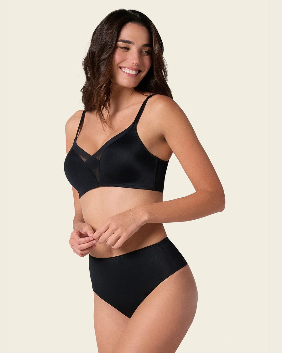 Braga faja tipo tanga, de talle alto y control fuerte en Negro