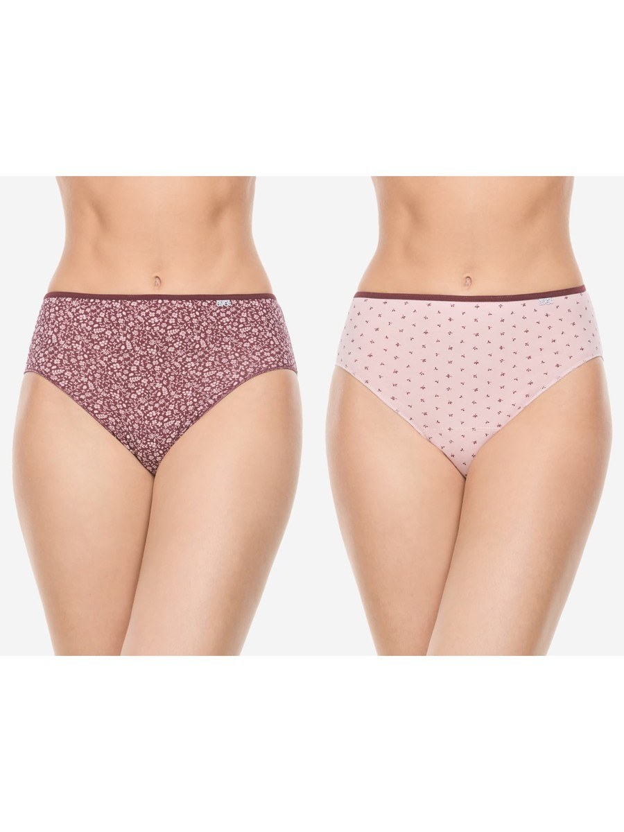 Pack de 2 braguitas midi estampadas Avet 257 en rosa: granate con florecitas y rosa palo con ramitas