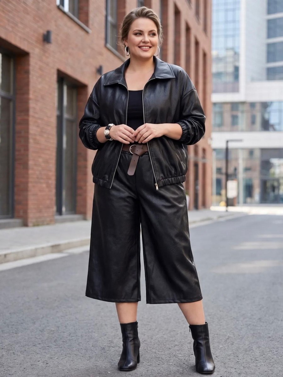Pantalón culotte Axel de polipiel con cinturón en Negro