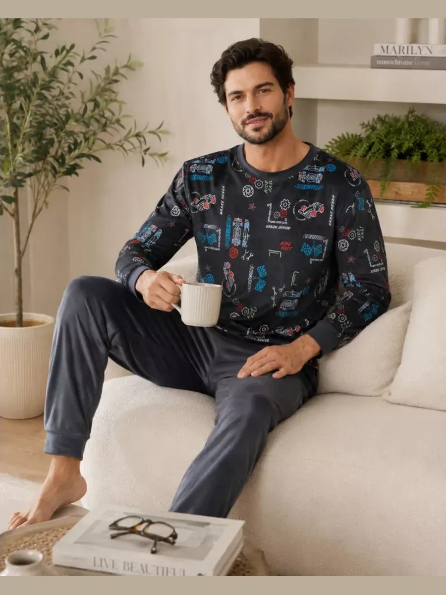 Pijama de hombre de terciopelo estampado 265630 Muslher