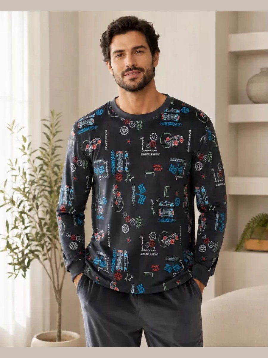 Pijama de hombre de terciopelo estampado 265630 Muslher
