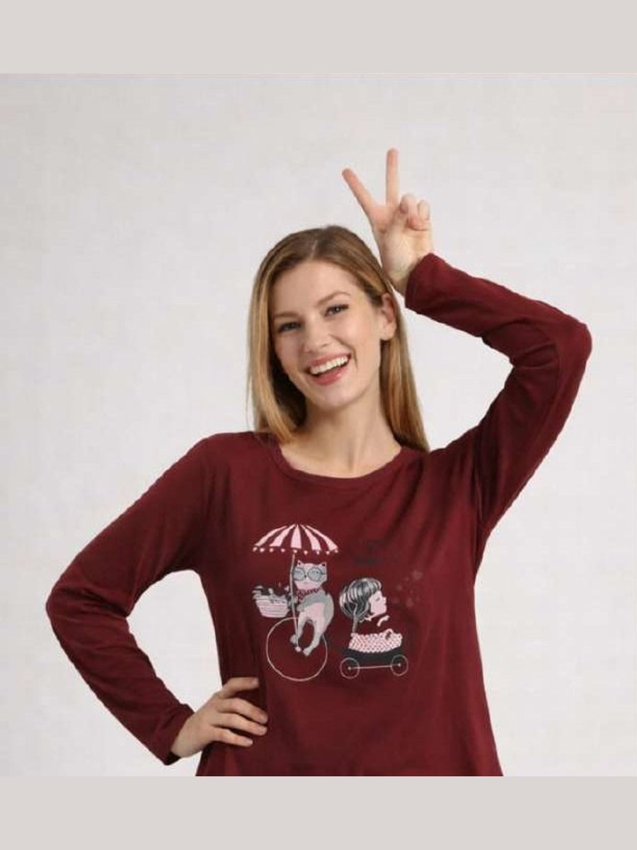 Pijama de mujer de interlock perchado 6601 Lin en Burdeos