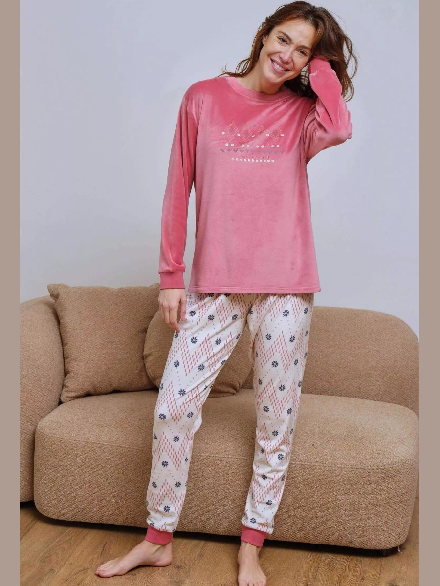 Pijama de mujer de terciopelo con pantalón estampado 266611 Muslher