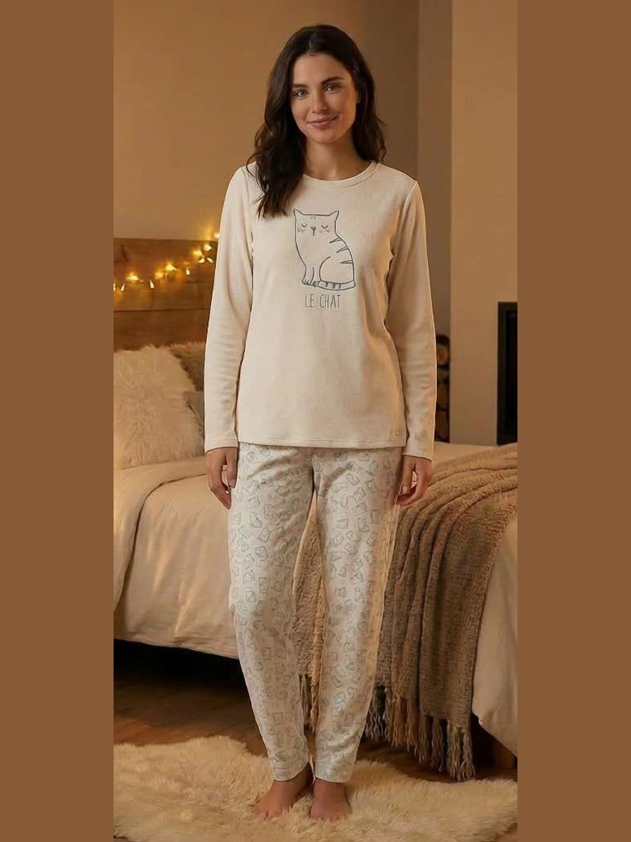 Pijama de mujer de velour con gato 8633 Waterlemon en Único