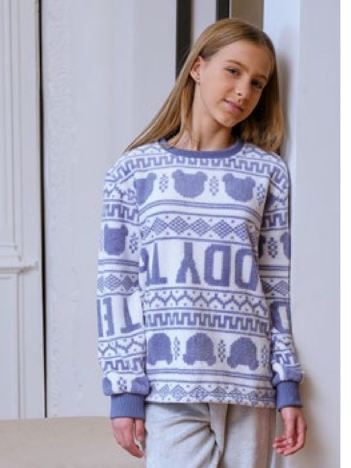 Pijama de niña Teddy de Muslher, jacquard azul de ositos